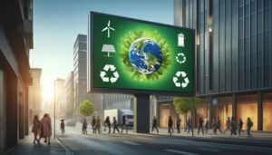 Image of a digital billboard with sustainability imagery